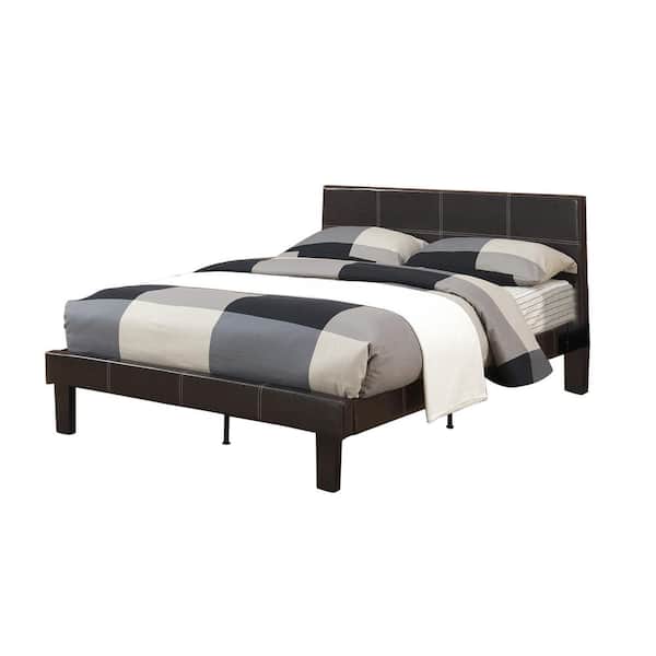 SIMPLE RELAX Faux Leather Upholstered Full Size Bed in Espresso