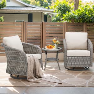 Nyajiah 3-Piece Wicker Patio Conversation Set with Beige Cushions