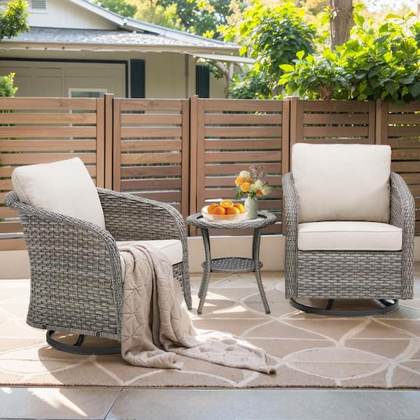 Nyajiah 3-Piece Wicker Patio Conversation Set with Beige Cushions