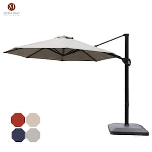 11 ft. Patio Aluminum Cantilever Umbrella Market Offset Umbrella with Crank System & Base in Gray