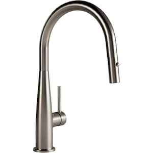 Single Handle Pull Down Sprayer Kitchen Faucet with 2-function Spray Head, High-Arc Swivel Spout in Satin Nickel
