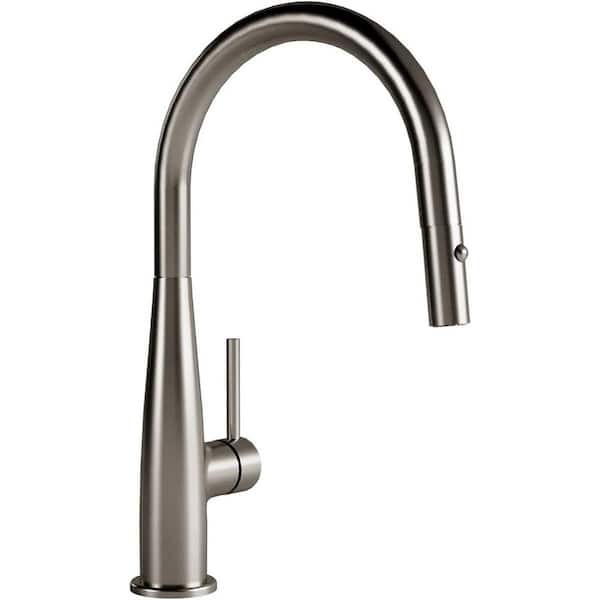 HELVEX Single Handle Pull Down Sprayer Kitchen Faucet with 2-function Spray Head, High-Arc Swivel Spout in Satin Nickel