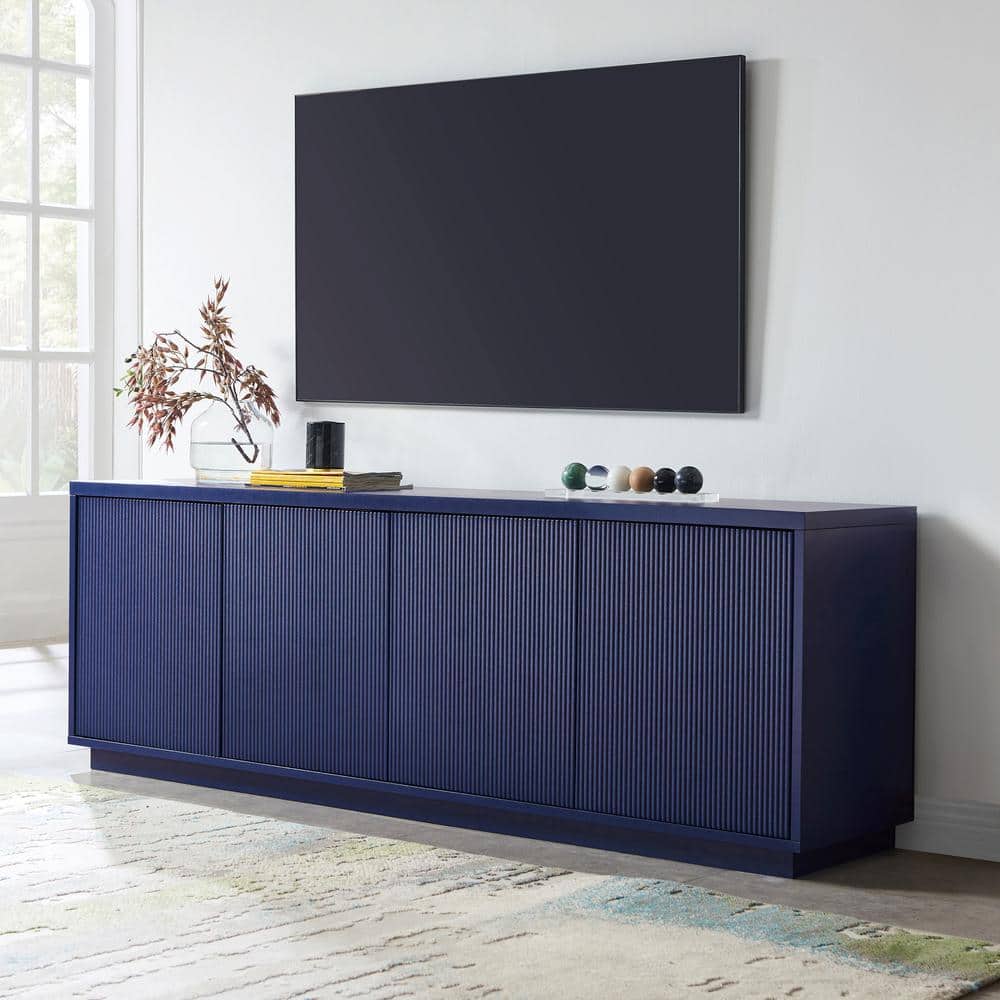 Dark Blue Modern Rectangular TV Stand with Cabinet