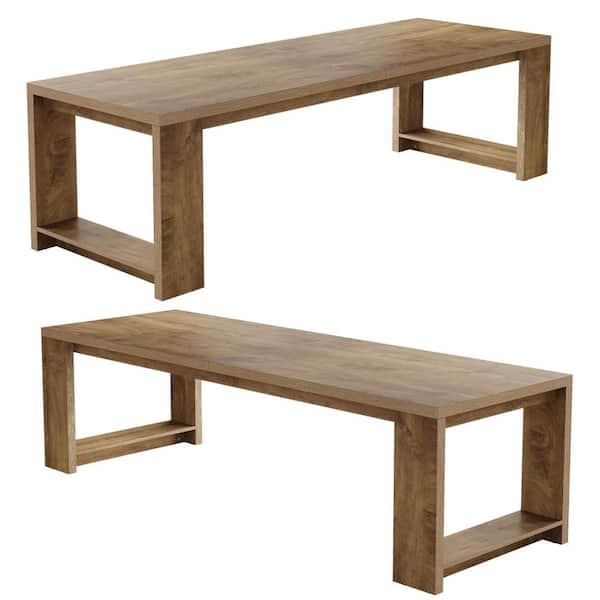 Halsey 86.6 in. 2PCS Extra Long Double Rectangular Brown Wood Computer Desk School Writing Study 2-Person Table Set of 2