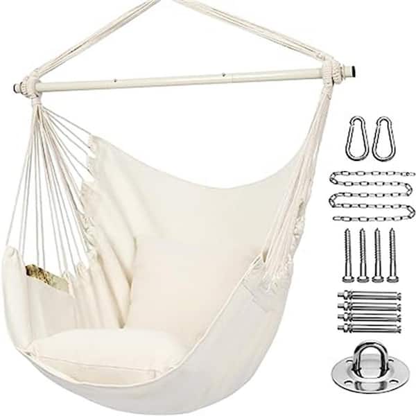 FAWEY TRED INC Fawey 40 in. Natural White Metal Portable Hammock Chair with 2 Matching Pillows