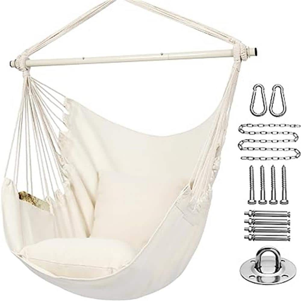 Fawey 40 in. Natural White Metal Portable Hammock Chair with 2 Matching Pil