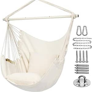 Fawey 40 in. Natural White Metal Portable Hammock Chair with 2 Matching Pillows