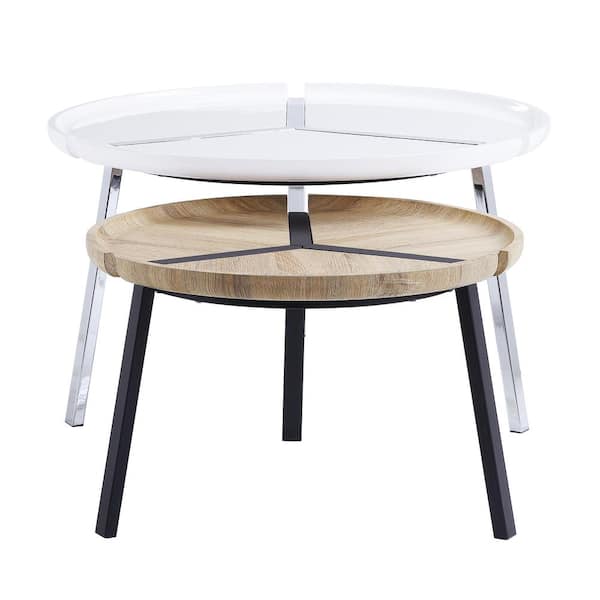 Acme Furniture Casia 32 in. White and Natural Round Wood Top Nesting Table Set with 2-Piece
