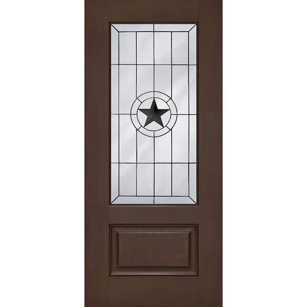 Regency 36 in. x 80 in. Universal Handing 3/4L Alamo Glass Hickory Stain Fiberglass Front Door Slab