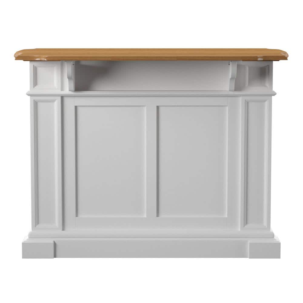 Americana Off-White Distressed Oak Kitchen Island Set with Stools