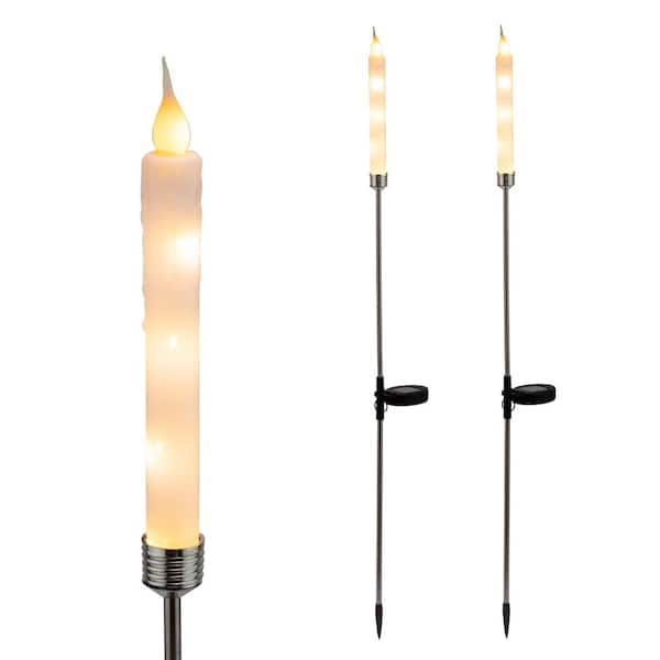 Solar Powered 40 in. H Candlestick Christmas Pathway Lights Garden Stakes with White LED Light (Set of 2)