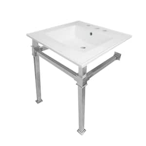 Monarch 25 in. Ceramic Console Sink (8 in. Faucet Drilling) in White and Polished Chrome