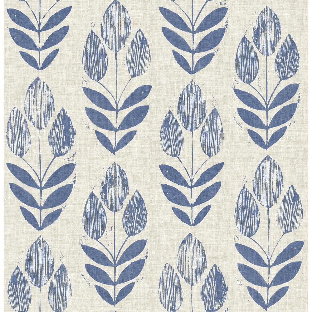 Blue Folk Tulip Peel and Stick Wallpaper