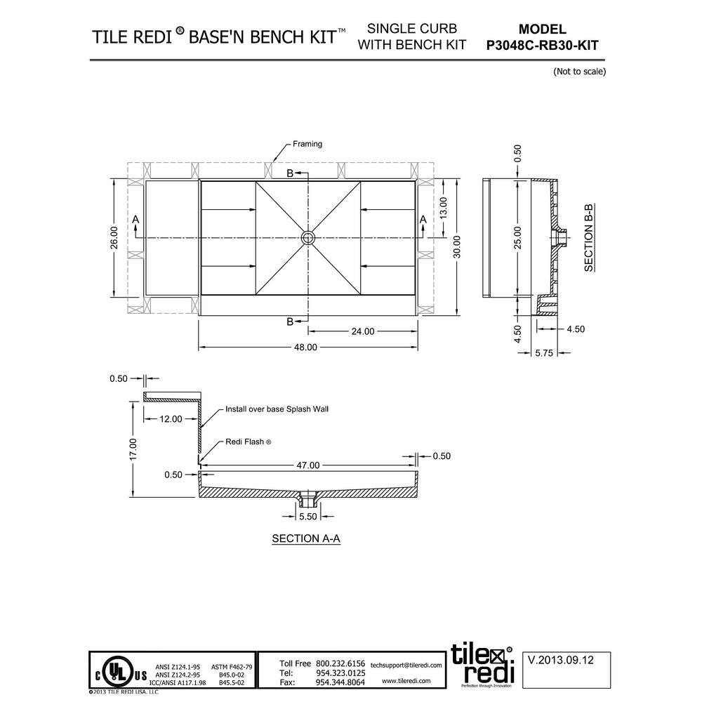 Beige 32" x 50" Shower Base Kit with Built-in Bench
