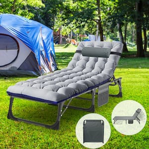 Folding Camping Cot for Adults, Adjustable 4-Position Reclining Folding Chaise Lounge Chair, Gray&Black