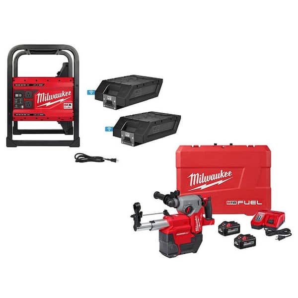 Milwaukee MX FUEL 3600-Watt/1800-Watt Batt Powered Push Start Generator W/M18 FUEL 1 in. SDS-Plus Rotary Hammer/Dust Extractor Kit