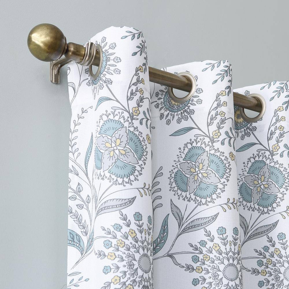 White Medallion Floral Light-Filtering Grommet Curtain Panel