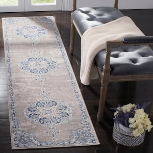 Brentwood Light Gray/Blue 2 ft. x 12 ft. Distressed Medallion Floral Runner Rug