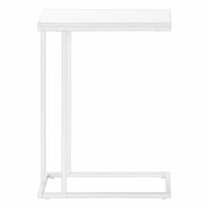 25 in. White Laminate Accent Table C Shaped End Table with White Metal, Contemporary, Modern