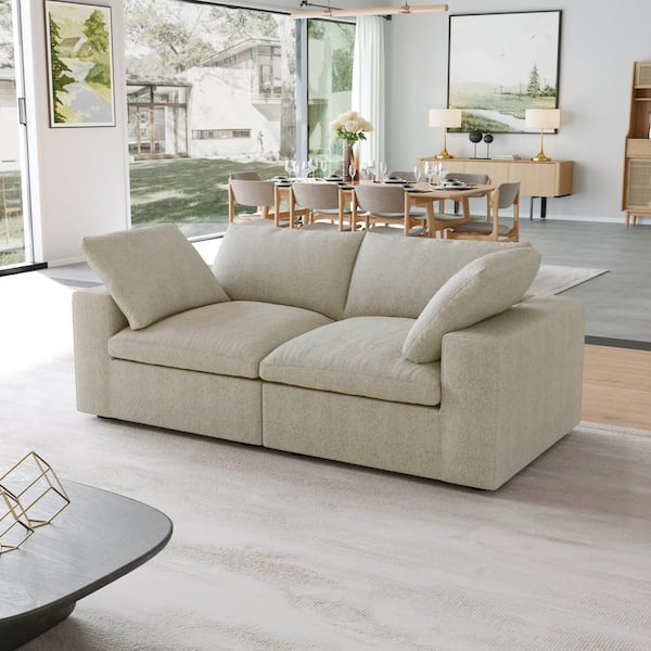 J&E Home 80.3 in. W Square Arm Linen Rectangle Modular Free Combination Loveseat Sofa in. Brown