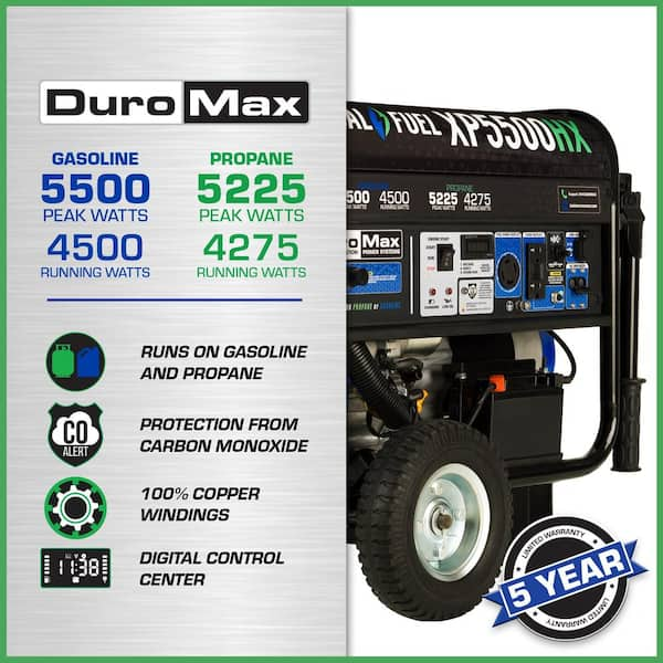 5500/4500-Watt Dual Fuel Electric Start Gasoline/Propane Portable Generator with CO Alert Shutdown Sensor