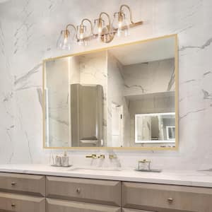 Walnute Modern Farmhouse 28.5 in. 4-Light Dark Gold Vanity Light with Bell-Shaped Clear Glass Shades
