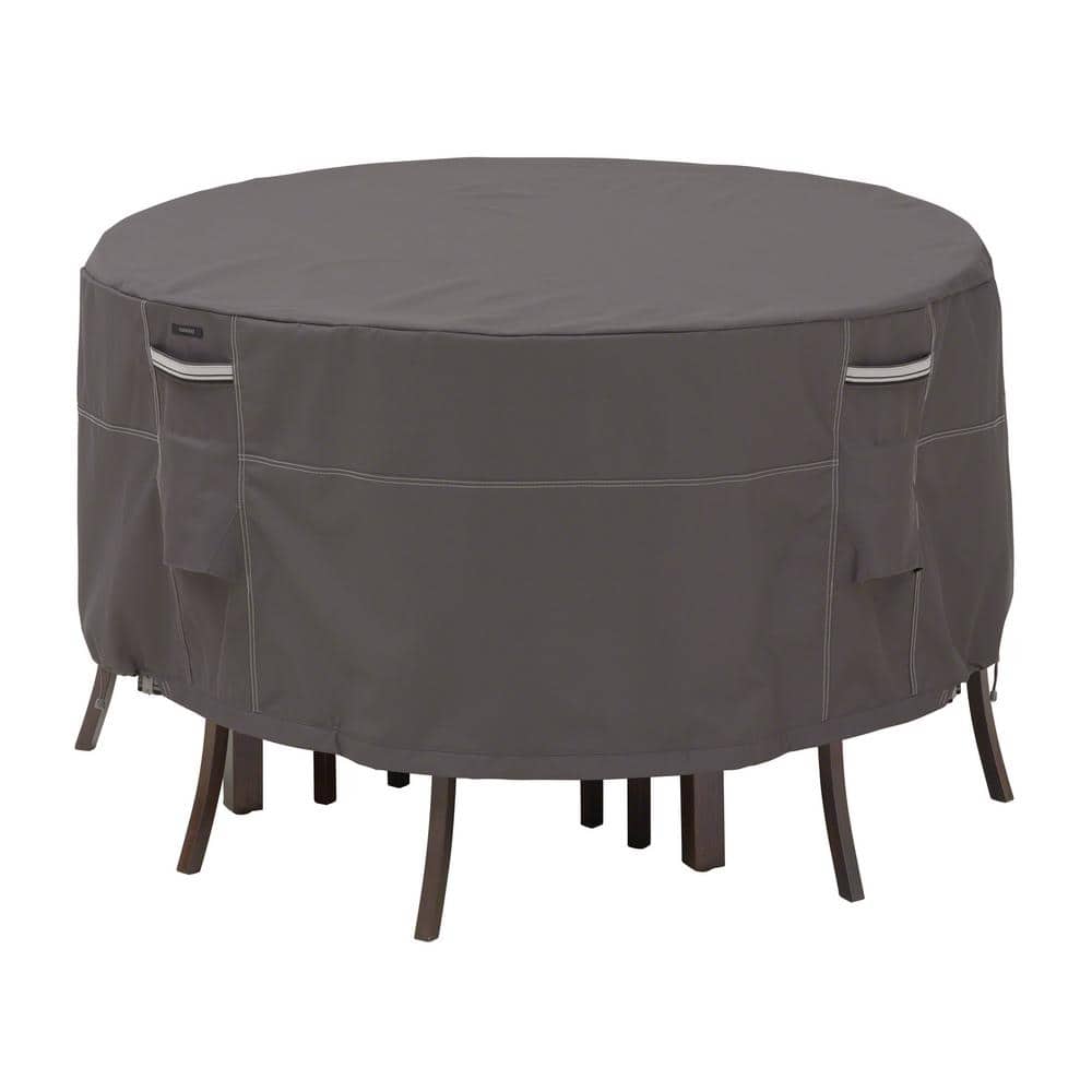 Small Gray Water-Resistant Round Patio Table and Chair Set Cover