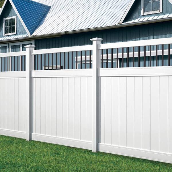 Veranda Pro Series 5 in. x 5 in. x 72 in. White Vinyl Woodbridge Routed Corner Fence Post