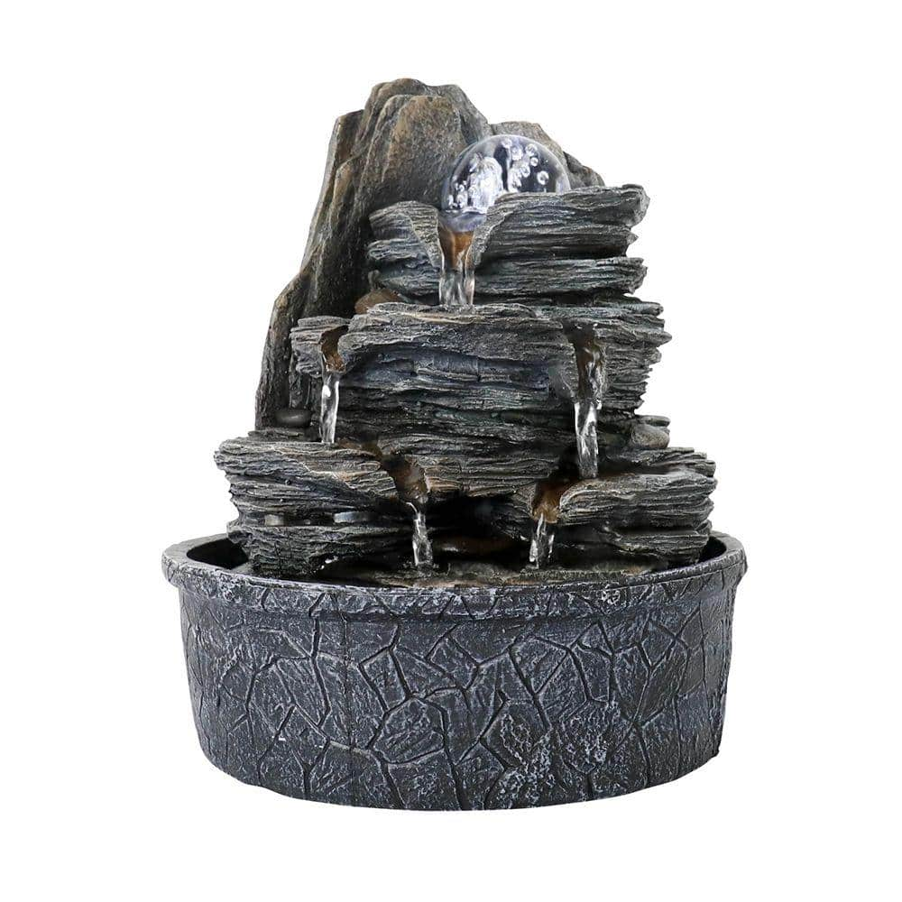 9.8 in. Outdoor Tabletop Fountain Cascading Fountain with Led Light and ...