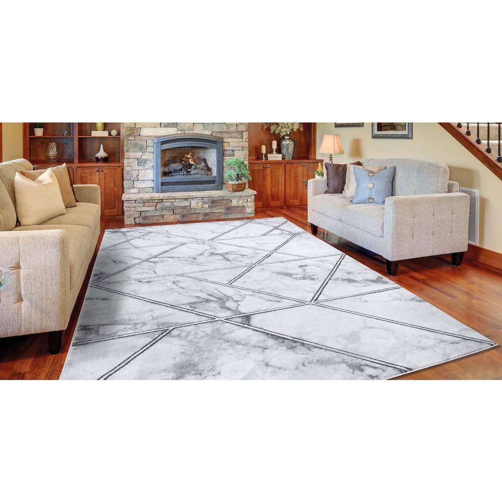 Gray Rectangular Stain-Resistant Synthetic Area Rug