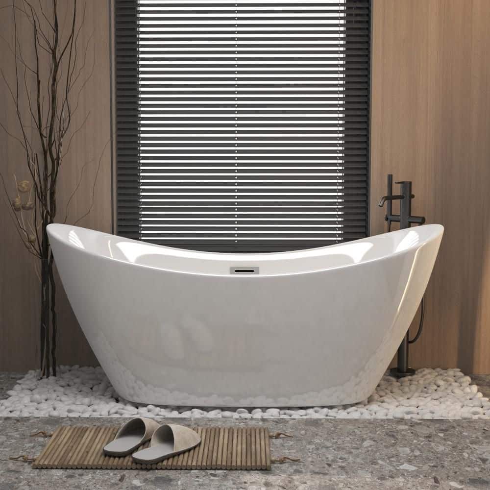 59 in. x 30 in. Acrylic Soaking Bathtub with Chrome Overflow and Pop up Center Drain in White Freestanding Bathtub price history on PriceWatchPro