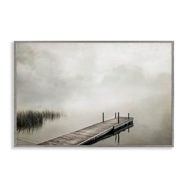 Stupell Industries Mysterious Foggy Lake Dock by Peter Hawkins Gray Framed Nature Giclee Art Print 20 in. x 30 in.