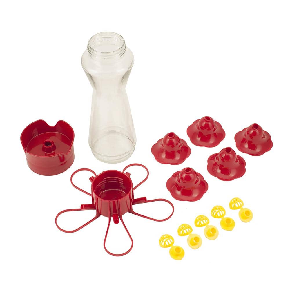 Red Glass and Plastic Hanging Hummingbird Feeder, 11-inch