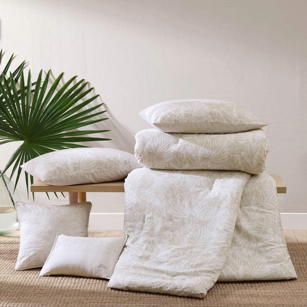 Serene Island King Cotton Bedding Set in White - Reversible 5-Piece