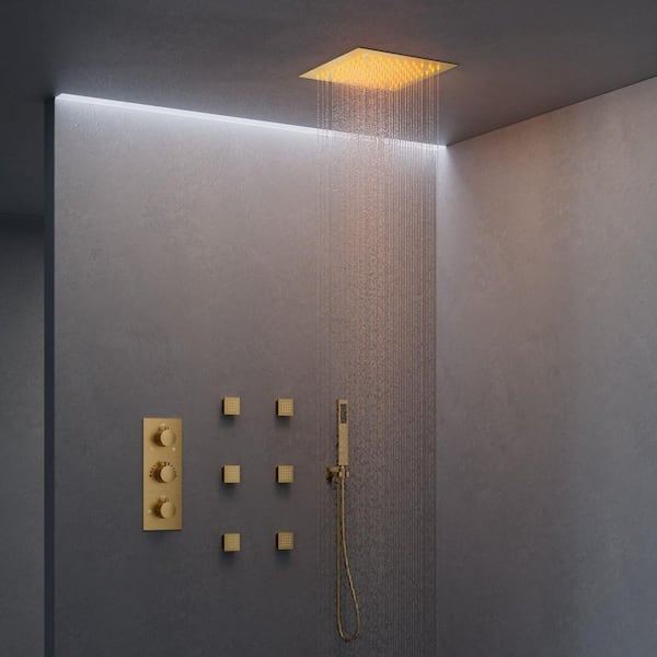 EVERSTEIN 5-Spray Patterns LED Shower System 12 in. Ceiling Mount Handheld Shower Head with 6-Jets (Valve Included)