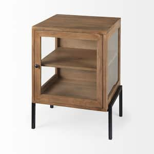 Arelius 20 in. L x 18 in. W x 26 in. H Light Brown Wood with Black Metal Frame End/Side Table