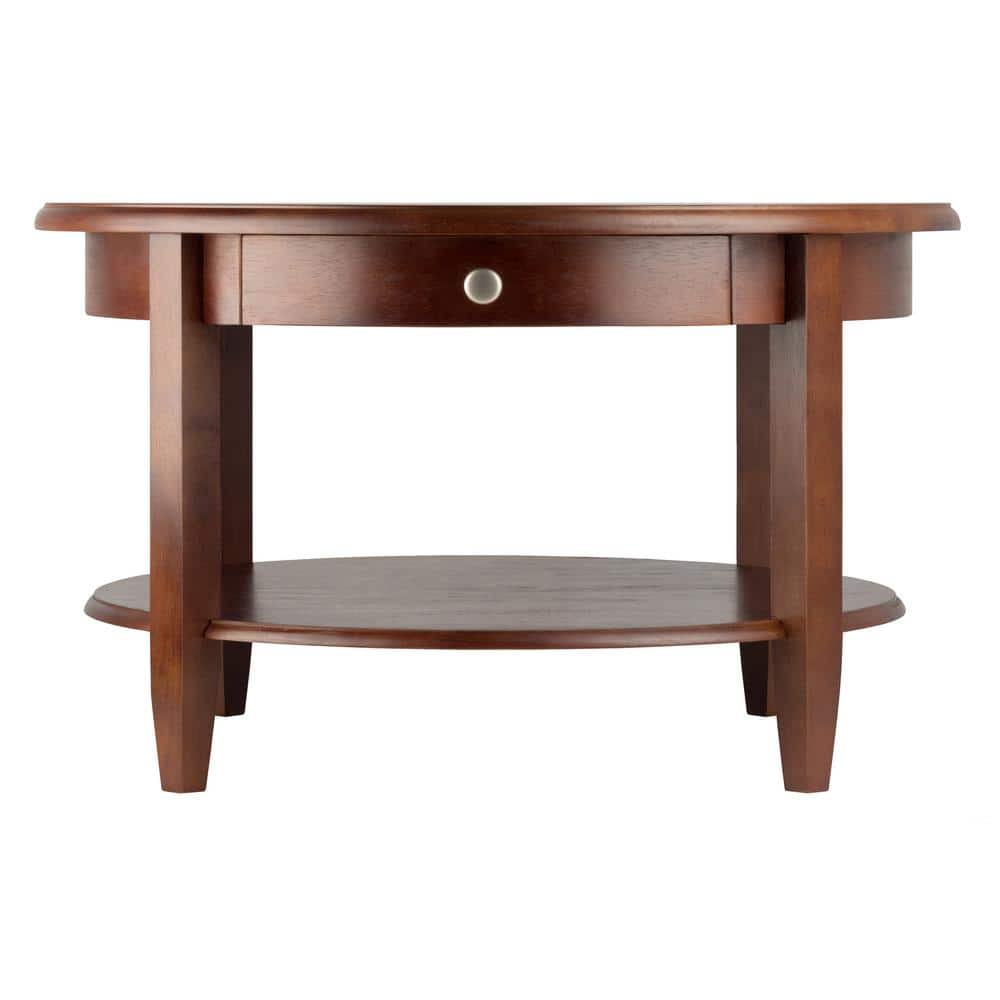 Transitional Antique Walnut Round Outdoor Coffee Table with Storage