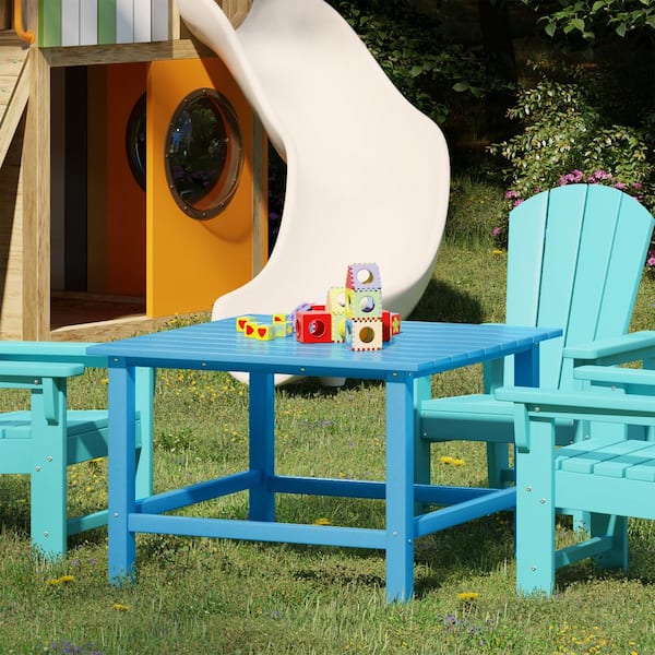 Children's Pacific Blue Laguna Outdoor Patio All Weather Fade Resistant Kids Plastic 31 in. Square Picnic Dining Table