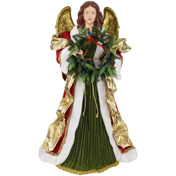 Commercial Size Angel Christmas Tree Topper with Wreath-3 ft. Red and Green-Unlit