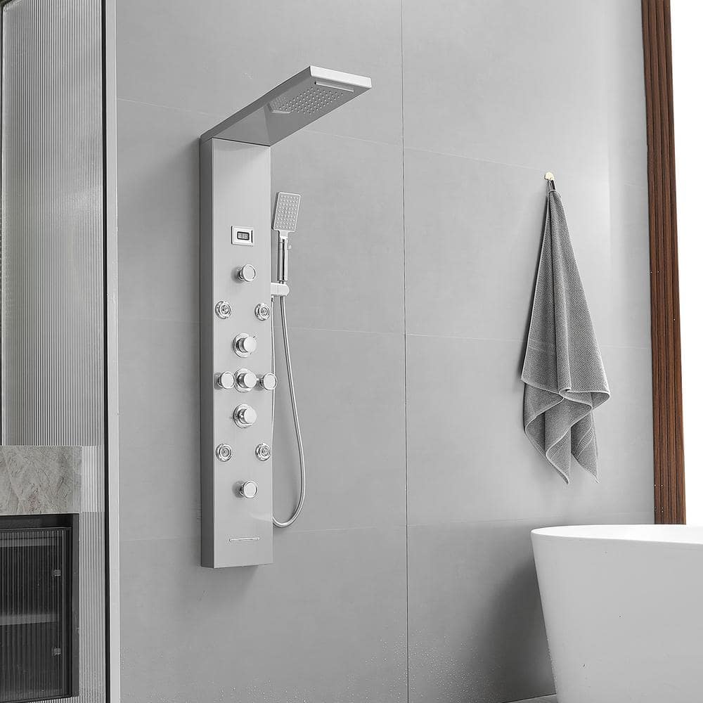 Nickel Chrome 8-Jet Rainfall Shower Panel System with Handheld Wand