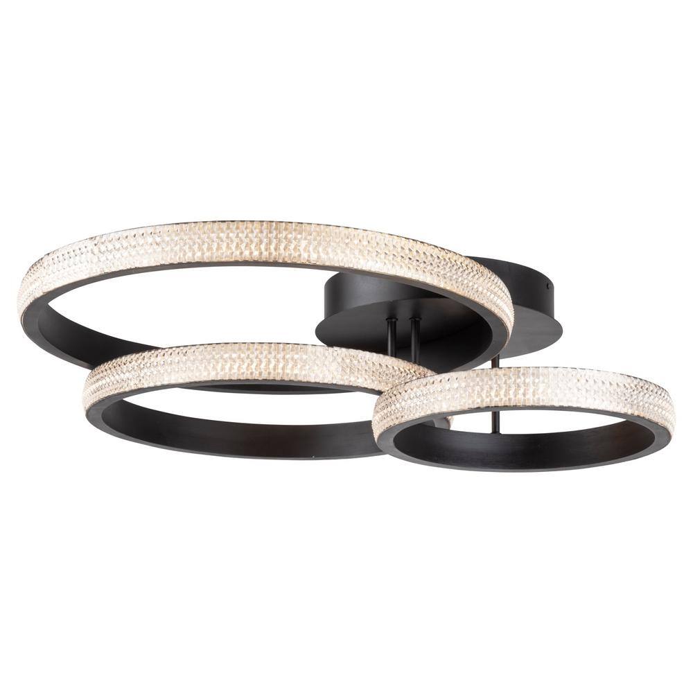 Nova Matte Black Three-Ring LED Flush Mount Ceiling Light