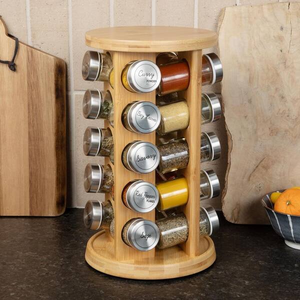 Lynzavix 5 Shelf Bamboo Spice Rack with Rotating Tower Organizer