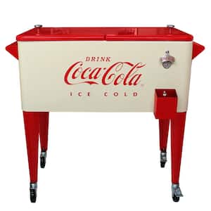 Coca-Cola 80 Qt Vanilla Embossed Rolling Chest Cooler