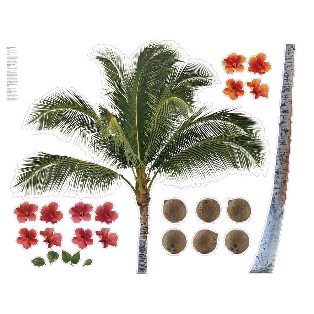 Oversized Palm Tree and Hibiscus Flower Decal Set for Kids
