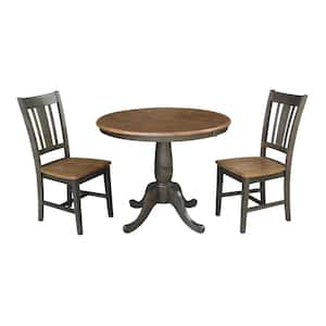 Laurel 3-Piece 36 in. Hickory/Coal Extendable Solid Wood Dining Set with San Remo Chairs