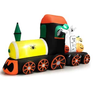 4.8 ft. x 2.8 ft. LED Skeleton Ride on Train Decor Giant Lawn Home Garden Party Favor Decoration Halloween Inflatable