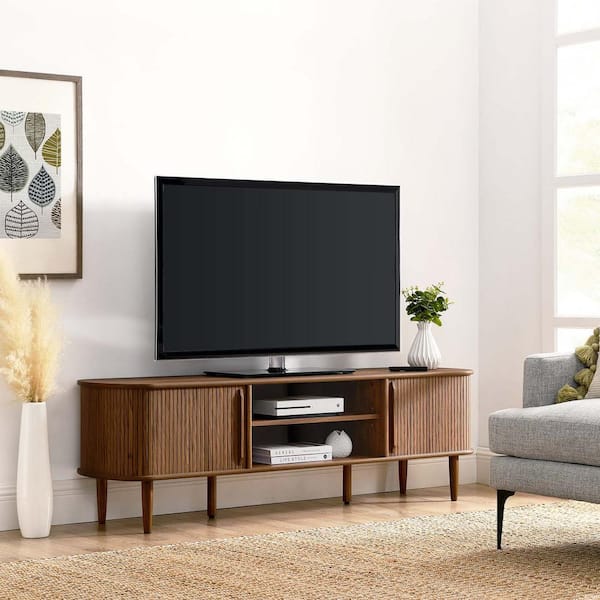 MODWAY Contour 63 in. Wood TV Stand in Walnut EEI-6795-WAL - The