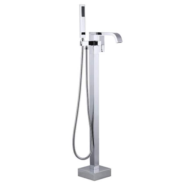 Single-Handle WaterFall Freestanding Tub Faucet with Handheld Shower in Polished Chrome