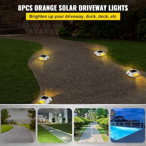 Driveway Lights 8-Pack Outdoor Waterproof Wireless 6 LEDs Solar Dock Lights with Screw for Warning Walkway Path, Orange