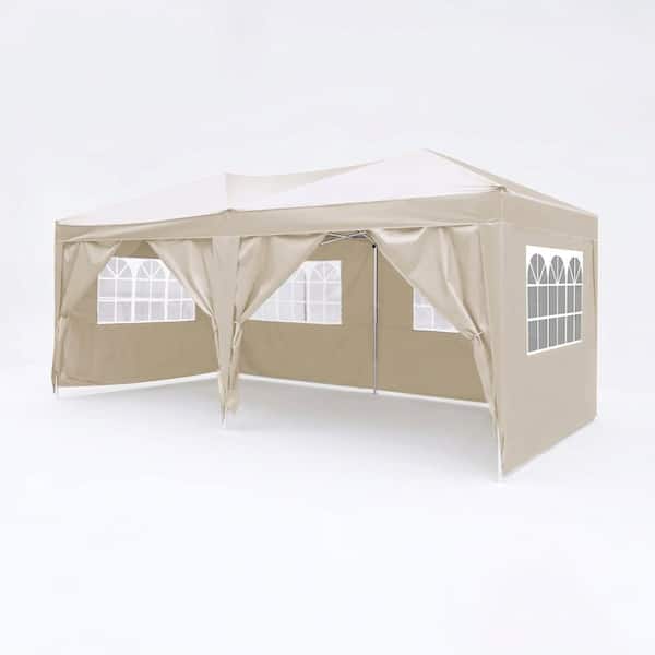 10ft L x 20ft W x 8.5ft H Beige Pop Up Event Party Canopy Tent Outdoor Portable Party Folding Shelter